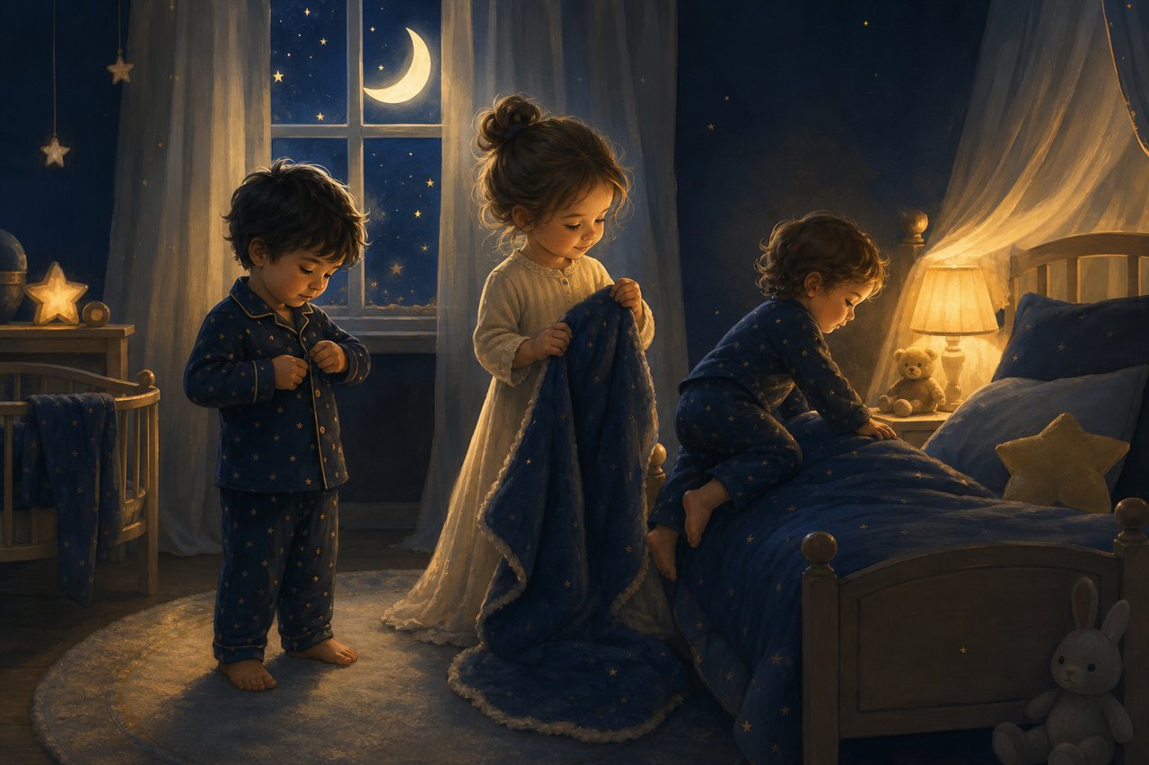 A family reading together at bedtime